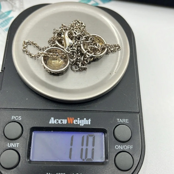 Vintage Sterling Silver Marcasite & CZ's 3 Disk Drop Lavaliere Necklace 17-20" - Picture 7 of 10